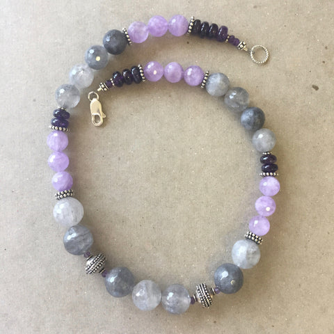 Statement Necklace - Purple & Grey Argyle (amethyst)