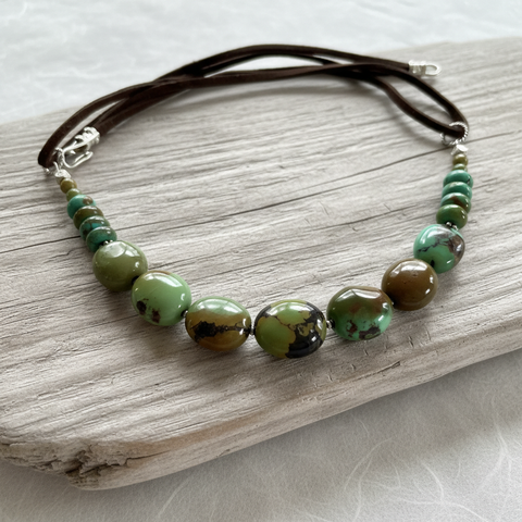 Peace, Luck & Protection - Turquoise & Brown Suede (19")