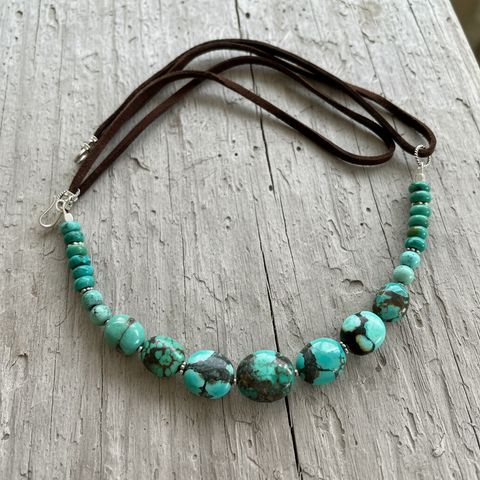 Peace, Luck & Protection - Turquoise & Brown Suede (20")