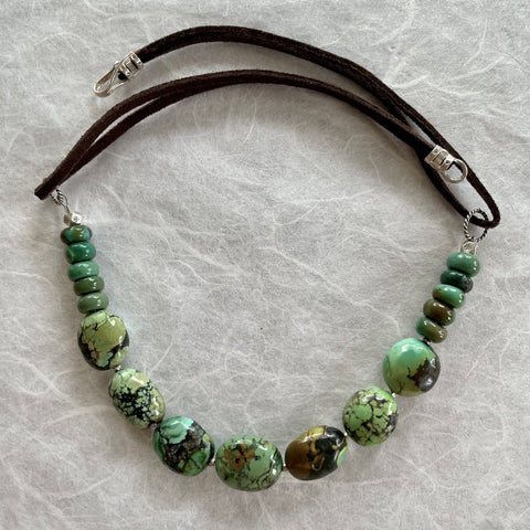 Luck, Peace & Protection - Turquoise & Brown Suede Choker (17")