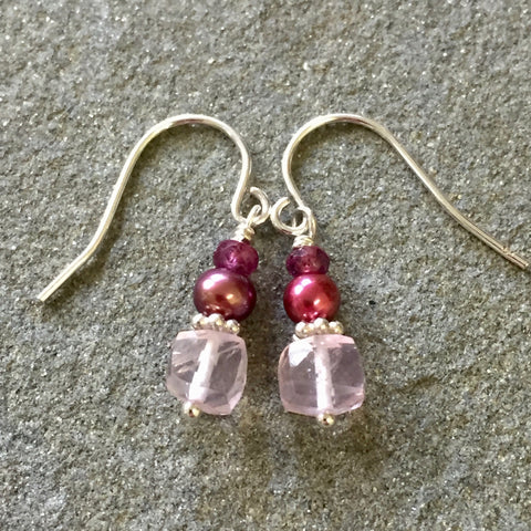 Heartfelt Earrings (pearl & rose quartz)
