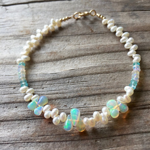 Aimee Bracelet - Fire Rainbow (Ethiopian Opal & pearl)