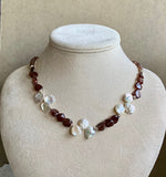 Collar Necklace Statement - Floating on Air (pearls & chocolate moonstone)