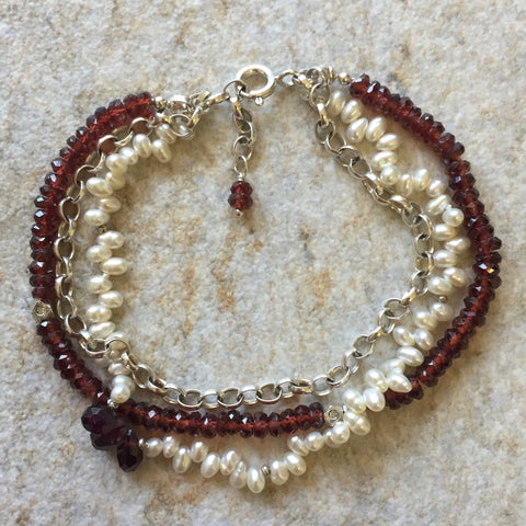 Sadie Bracelet - Red Velvet (garnet & pearl)
