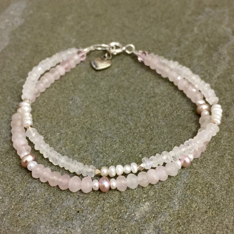 Sadie Bracelet - At First Blush (pearls & rose quartz)