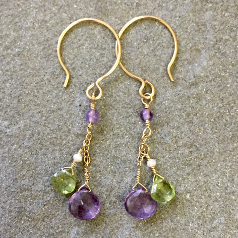 Swing - Just in Time for Mardi Gras Earrings (amethyst & peridot)