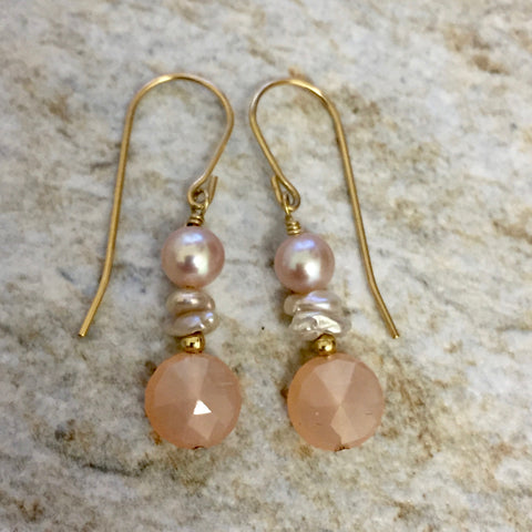 Light Hearted II Earrings (peach moonstone & pearls)